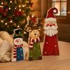 Christmas Blessing Word Sets Wooden Tiered Tray Decor, Santa Reindeer Snowman Figurines Seasonal Window Display Props for Holiday Tabletop Decorations