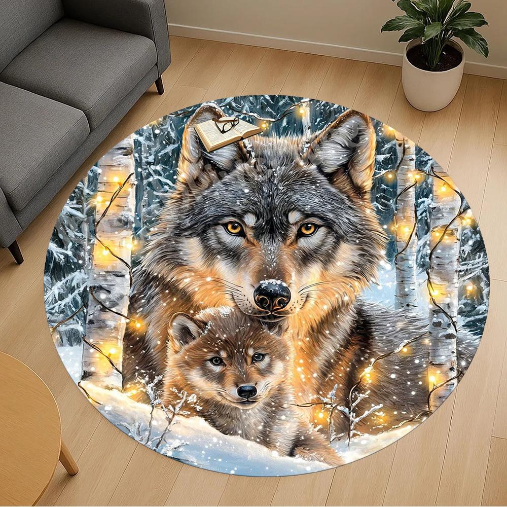 1PC Wolf Snowy Forest Office Round Area Rug, Under Office Chairs Bedroom Living Room Home Decor,Carpet for Office, -1110202