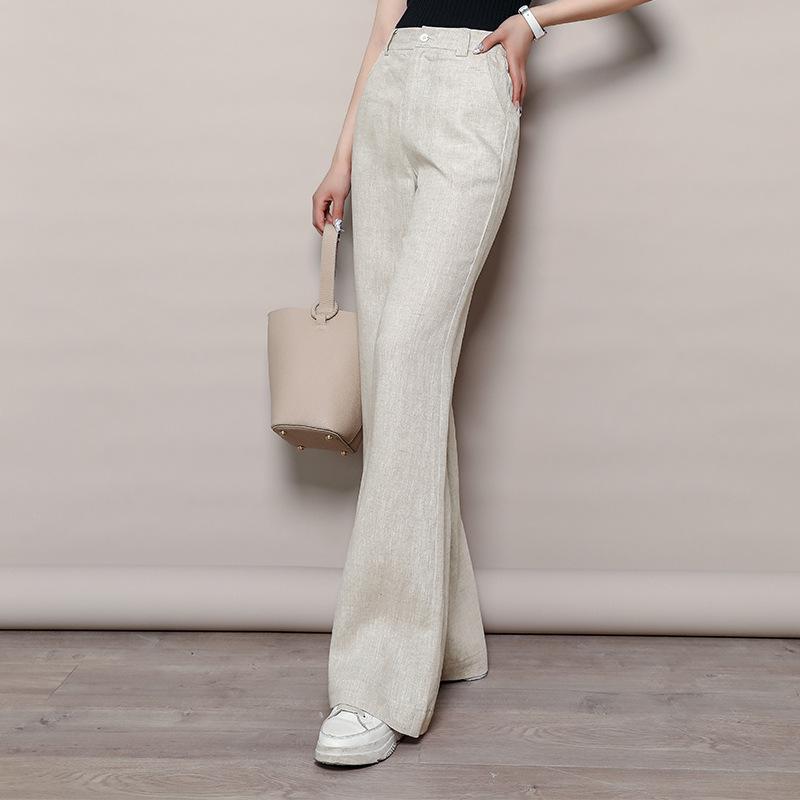 111% linen wide-leg pants women's summer thin loose casual pants high-waisted straight trousers cotton and linen old money pants