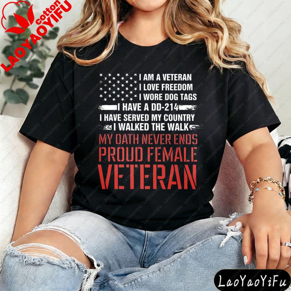Proud FeUnisex Veteran Shirt Veteran Day Tshirt 4th of July Gift Veteran Women Tee Oversized Tees Oneck Pattern Clothes Tops