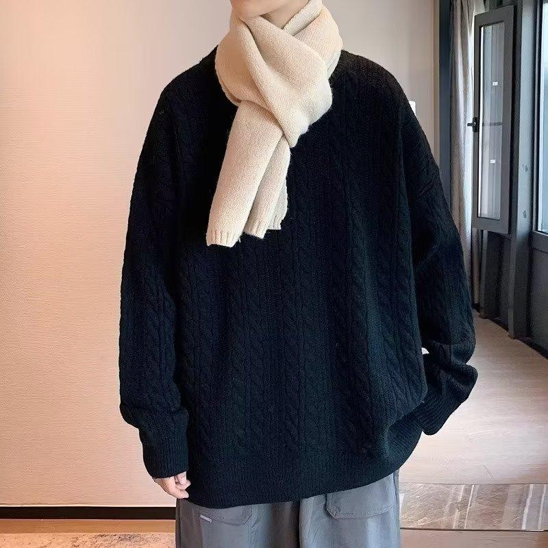 Мужской свободный свитер осень и зима новый свитер с круглым вырезом однотонный повседневный свитер пуловер топ для мужчин