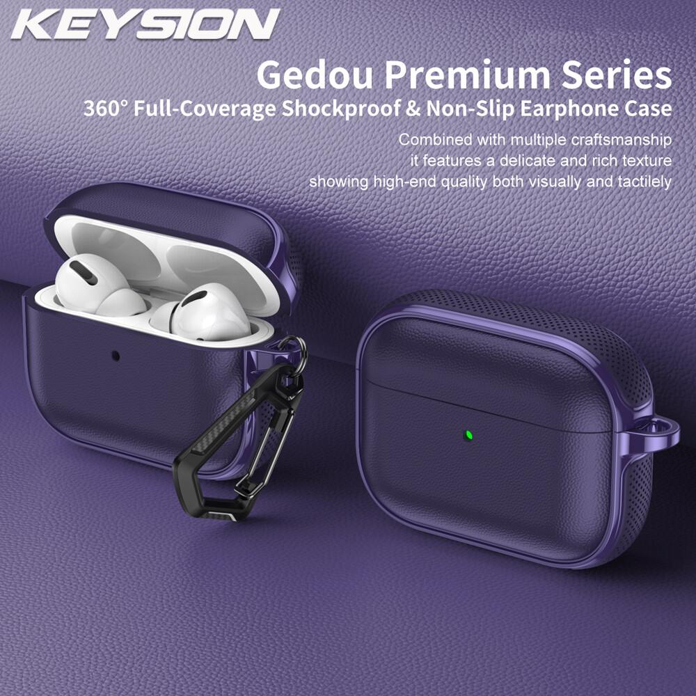 KEYSION Чехол для наушников AirPods Pro 3 2 Кожаная текстура Мягкий ТПУ Силикон С крючком Ударопрочный Чехол для наушников для AirPods 4