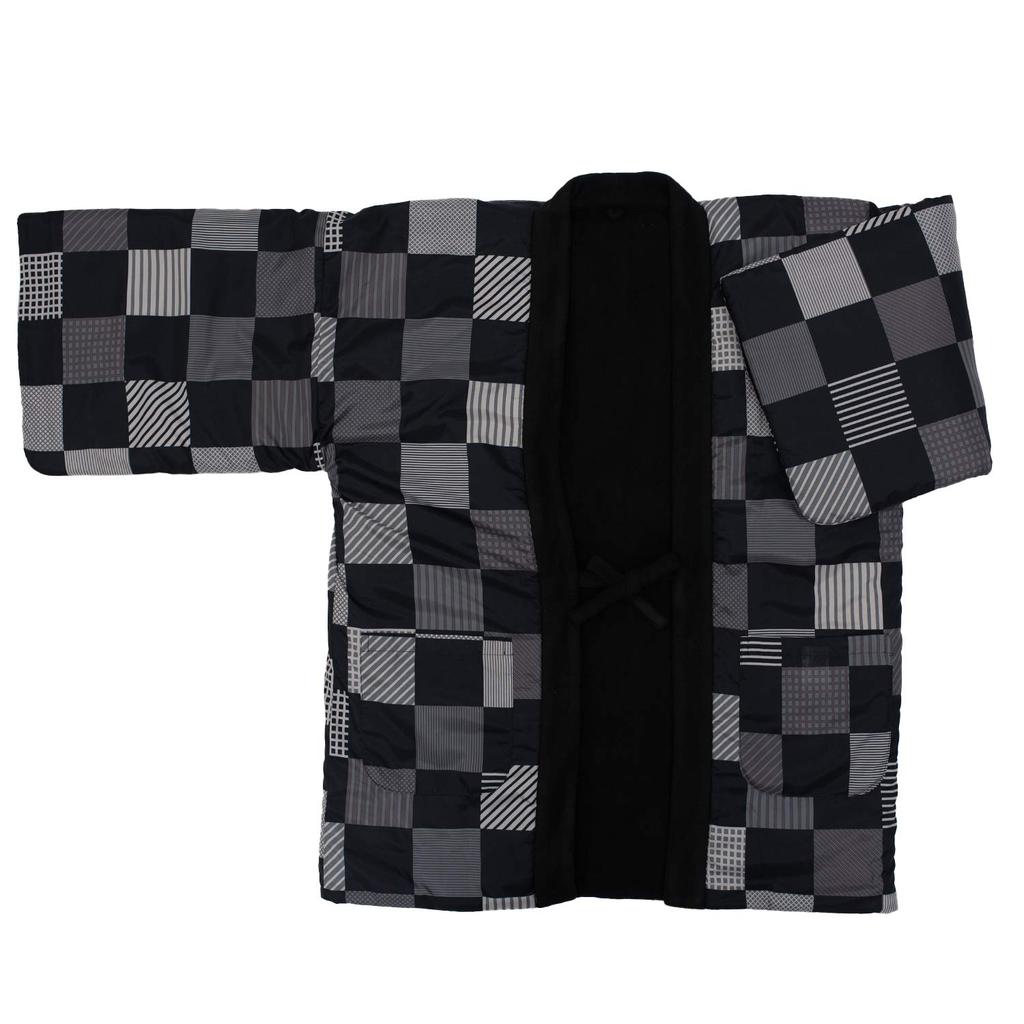 Winter Fleece Hanten Black Checkered [KYOETSU] Men's (2. Pattern, L)