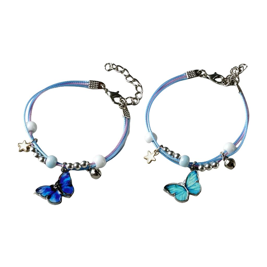 Этнические стили, регулируемый сплав, бабочка, бисерный браслет на щиколотку, с цветной ручной веревкой для женщин и девочек