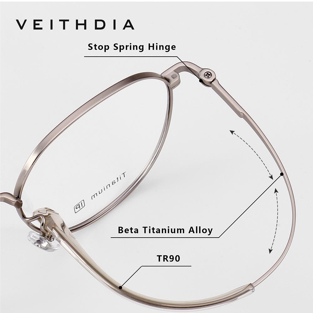 Очки VEITHDIA Оптическая титановая оправа Настраиваемые линзы по рецепту Очки для зрения Мужские Женские Миопия Компьютерные очки V5587