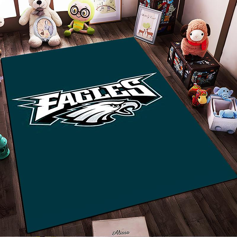 Eagles Logo Design on Teal Background Rug Non-slip rug suitable for living room and bedroom sofas.