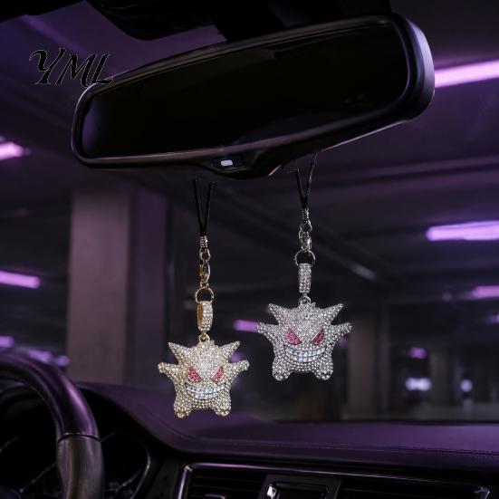 Car Rearview Mirror Hanging Ornament Bling Accessories, Cute Rhinestone Devil Rear View Cartoon Auto Accessories Charm, Halloween Interior Pendant for