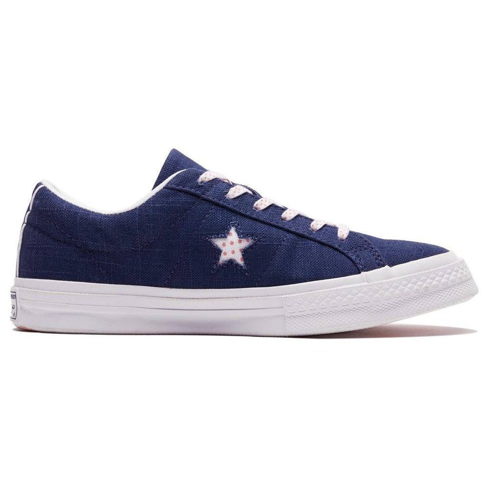 Converse One Star Ox Удобные Повседневные Нескользящие Прочные Низкие Кеды для Скейтбординга Унисекс Кроссовки Темно-синие Белые 160621C