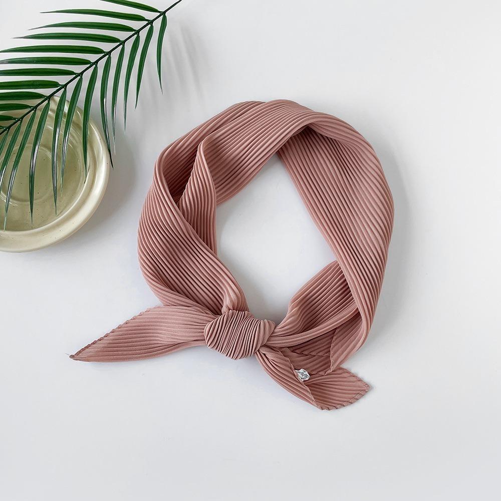 Soft Wrap Solid-color Bandana Hair Band Pleated Silk Scarf Fashion Chiffon Hair Scarf Girls