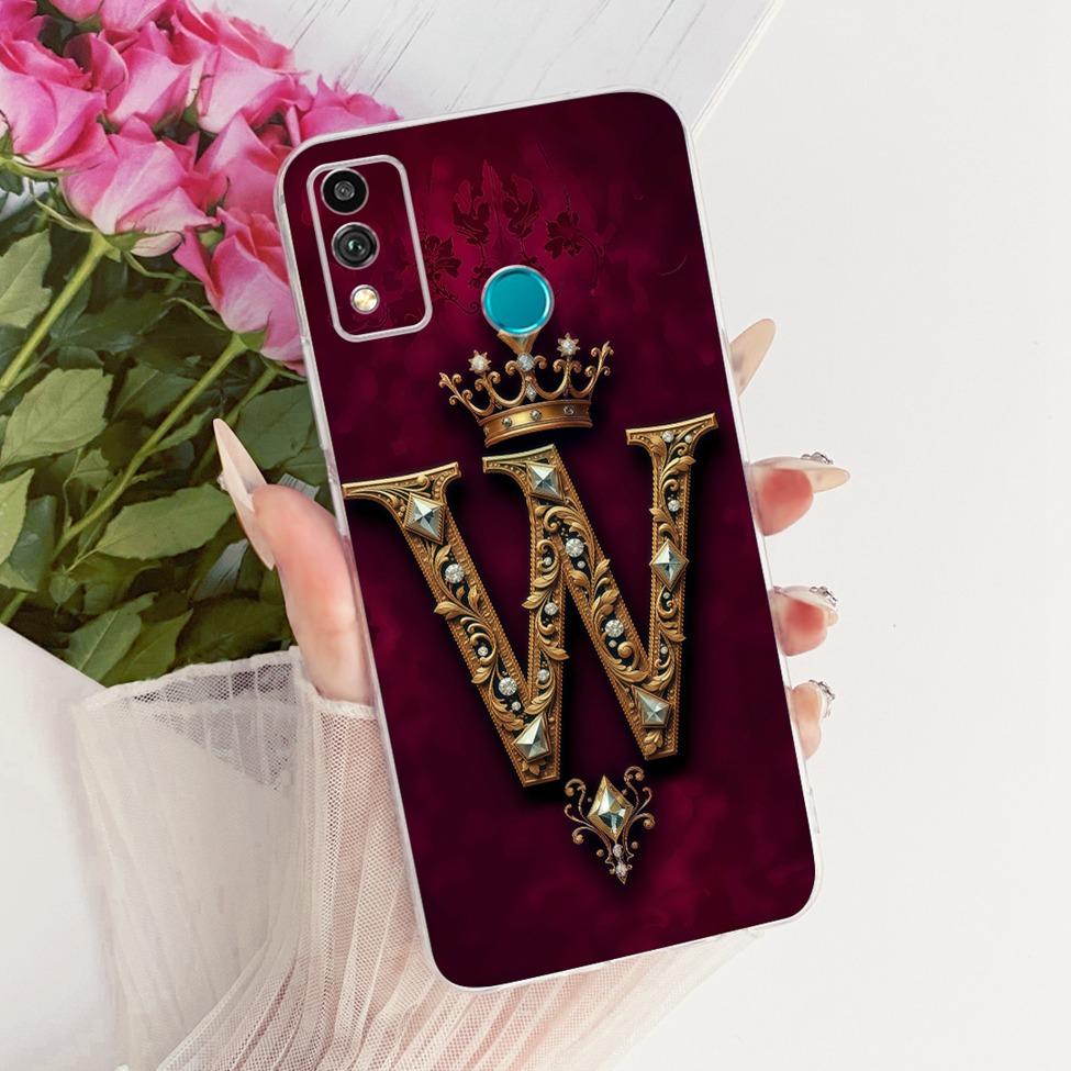 Чехол для Honor 9X Lite Прозрачный Роскошный Буквы от A до Z Модная Корона 2D Рисунок Мягкий Чехол Для Honor JSN-L21 JSN-L22 JSN-L23