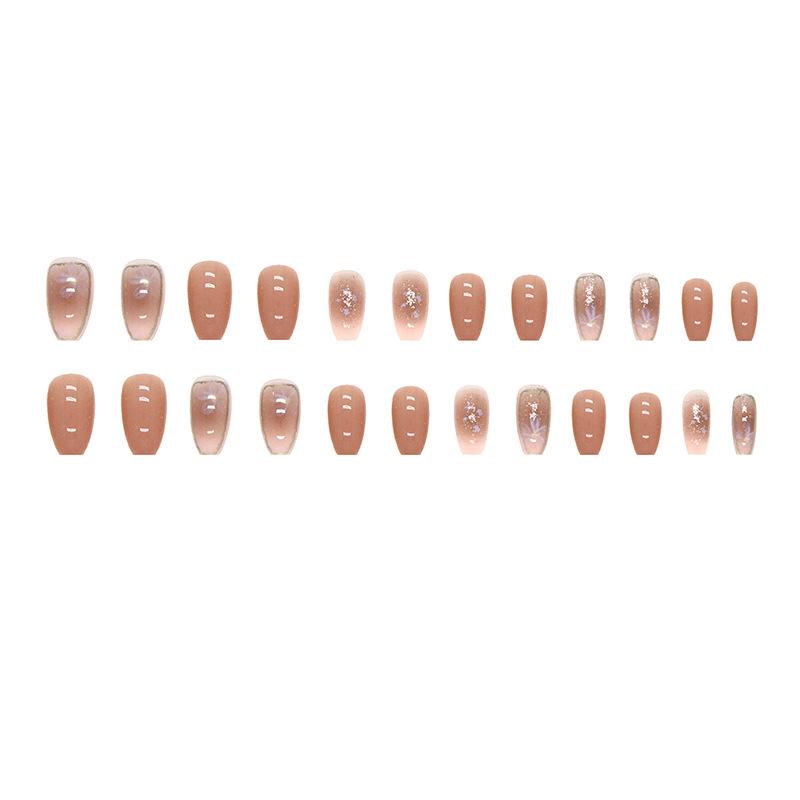 24 шт. Осенний новый продукт Smaging Gentle Camellia Wearing Nail Shining Gold Powder Pure Desire Ins Wind Short Ballet Nail Art