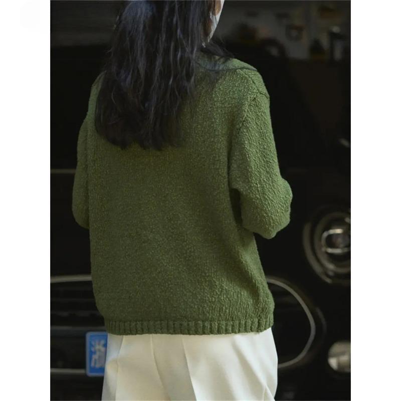 Весенний винтажный вязаный кардиган с V-образным вырезом, женский, с текстурой, свободный, простой, повседневный, с длинным рукавом, женский