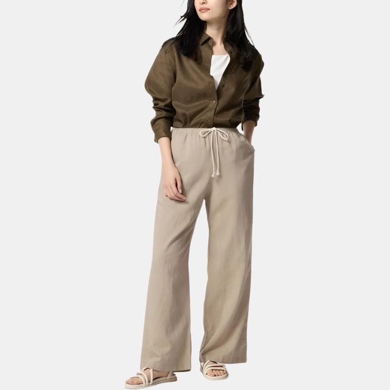 Uniqlo Однотонные прямые повседневные брюки женские низ Бежевый 473791-32