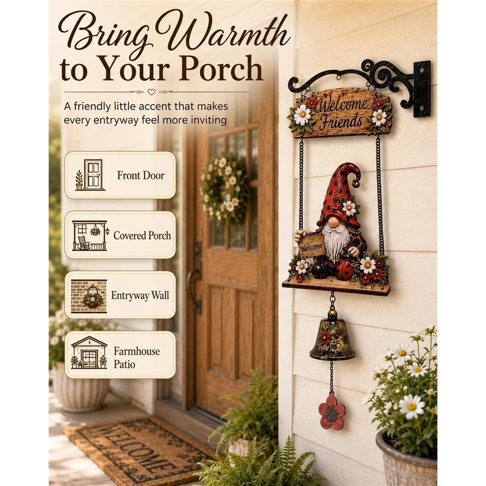 Country Garden Gnome Bell Outdoor Decorative Doorbell Hanging Ornament Bee Sunflower Welcome Country Style Sign
