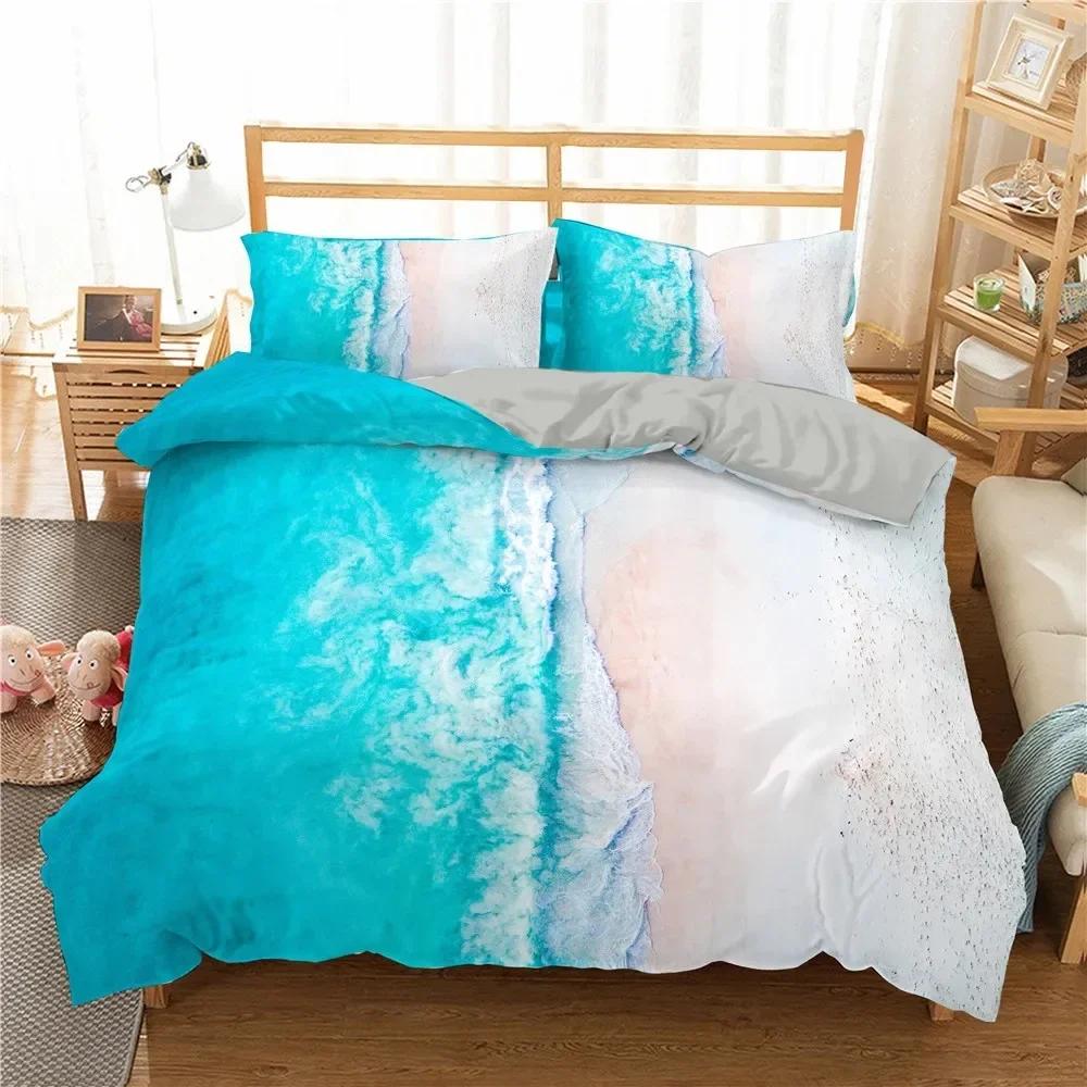 Luxury New 3D Print Beach Starfish Duvet Cover Set Queen Blue Cute Ocean Creatures Bedding Set Sea Shells Starfish Cover