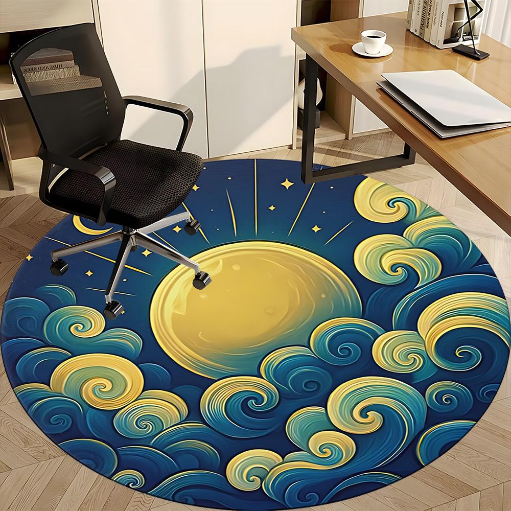1pc Moon Waves Office Round Area Rug, Mat Suitable For Office, Under Office Chairs Bedroom Living Room Home Decor, Room Deco