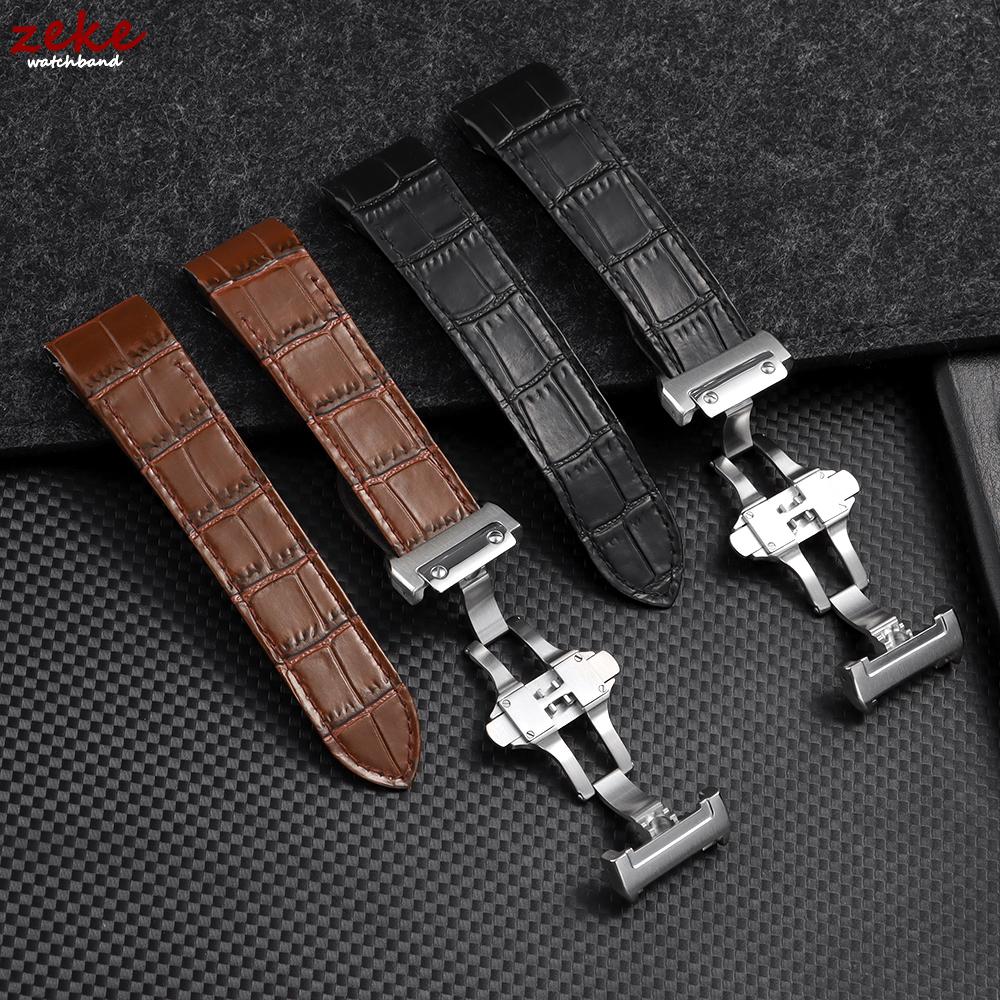 Genuine Calfskin Leather Watch Straps Slub Pattern 20mm 23mm Watch Band for Cartier Santos for Men Women Folding Buckle Bracelet
