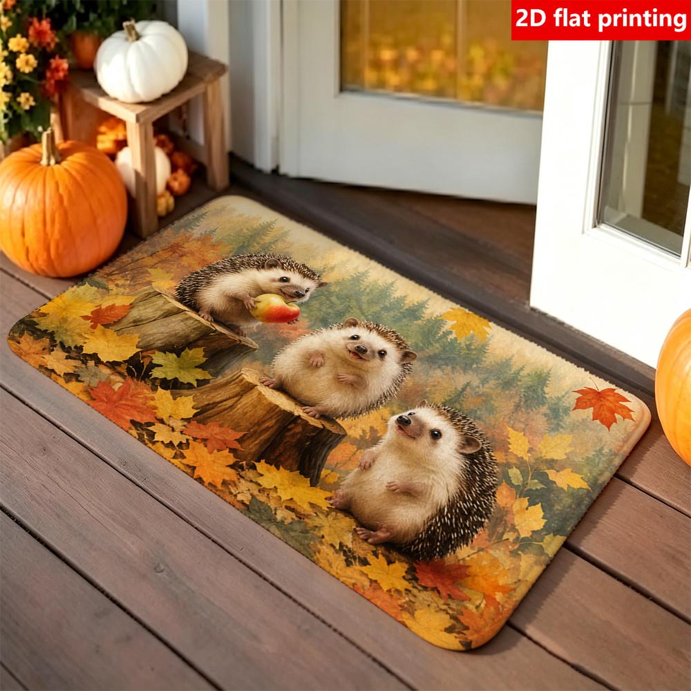 1pc MJHGD Hedgehog Apple Tree Stump Suitable for Home Decor, Non-Slip PVC Backing &, Soft Flannel Suitable for Entryway,, Balcony, Machine Washable Su