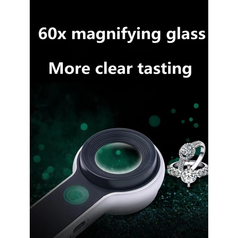 60-кратная лупа со светодиодной подсветкой, регулируемая перезаряжаемая HD-лупа высокой мощности