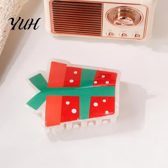 Christmas Hair Claw Clips Clip for Women, Acrylic Festive Accessories with Elk Santa Snowflake Cute Gift Girls Patterns, Non Slip Strong Hold Styling