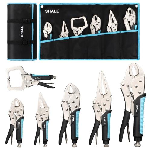 SHALL 6-Piece Locking Pliers, Vise-Grip Pliers Set, 5" (126mm), 7" (178mm), 10" (254mm) Curved Jaw Locking Pliers, 6-1/2" (165mm), 9-1/2" (241mm) Long