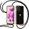 Case for Xiaomi Redmi Note 12S - Shockproof - Silicone - Heart Pattern - Black - Adjustable Lanyard Necklace