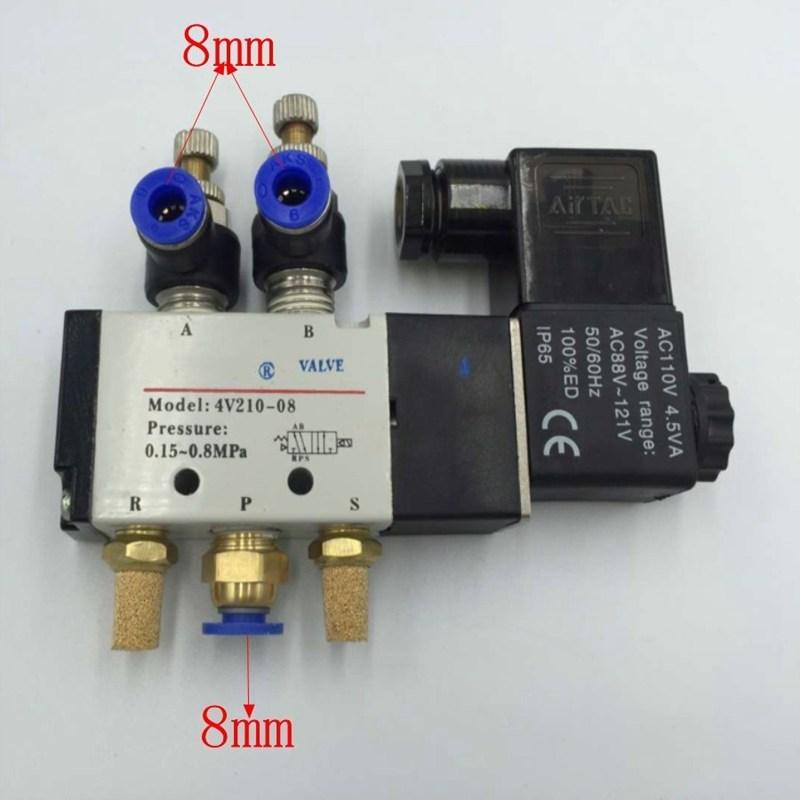 Пневматический электромагнитный клапан регулировки расхода, 5-ходовой, 2-позиционный, воздушный, газовый, магнитный клапан, 12 В, 24 В, 110 В, 220 В, катушка, 8 мм, шланг, быстрое соединение