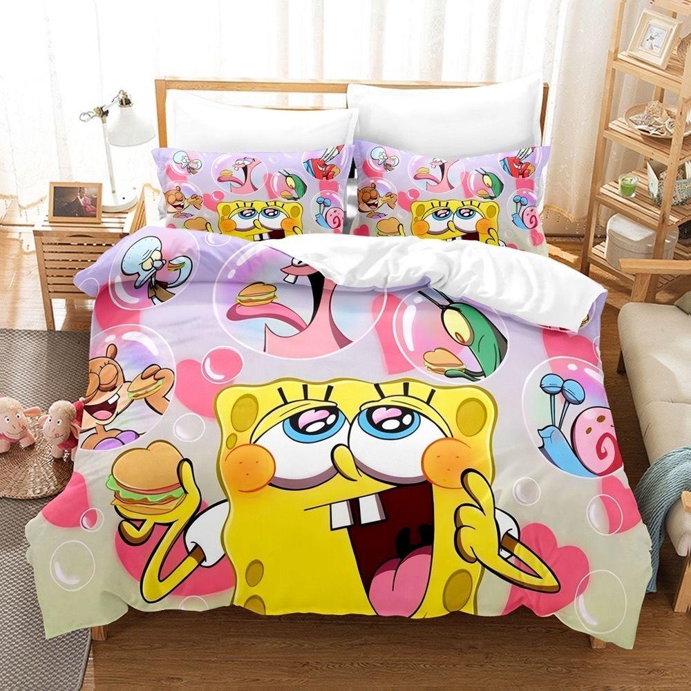 Cute SpongeBob Bedding Sets Exquisite Bed Supplies Set Duvet Cover Bed Comforter Set Bedding Set Luxury Birthday Gift