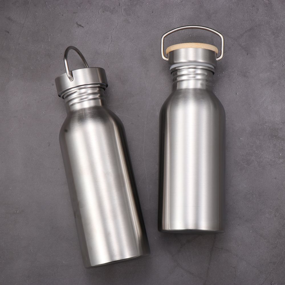 Бамбуковая крышка, изолированные одностенные велосипедные бутылки для воды, нержавеющая сталь, металлическая фляжка, бутылка для воды