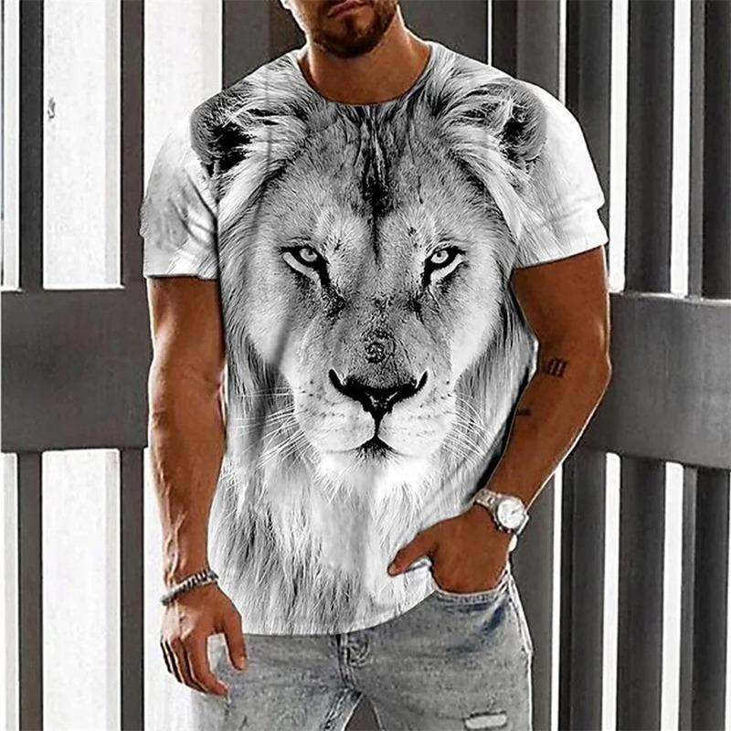 Мужская футболка с коротким рукавом и принтом тигра 3D Digital Crew Neck - модные дышащие удобные летние футболки большого размера