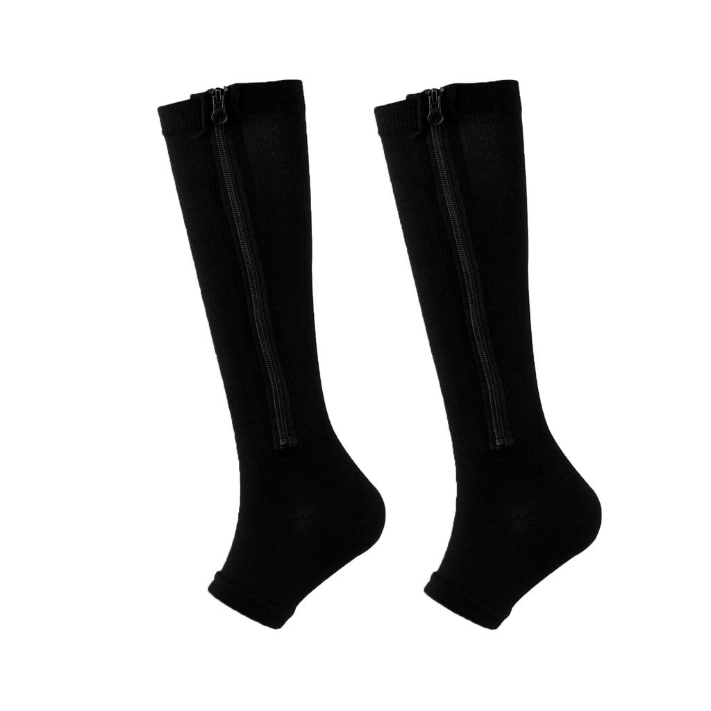 2PC Unisex Compression Socks Zipper Stretch Leg Support Open Toe Knee Stockings