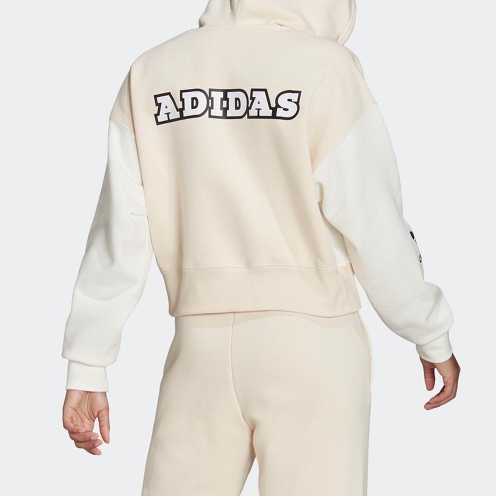 adidas Оригинальный худи пуловер с логотипом в стиле колор-блок, винтажная толстовка для женщин, молочно-белый H20443