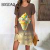 Летнее пляжное платье с рисунком мороженого женское милое модное повседневное платье большого размера с принтом высокого качества с коротким рукавом Vestidos