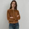 Womens Vintage Suede Blazer Short Single-Breasted Fashion Coat Office