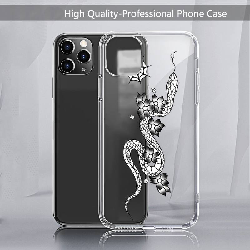 Черный чехол для телефона Flower Snake design art Прозрачный мягкий для iPhone 11 13 12 14 x xs xr pro max mini