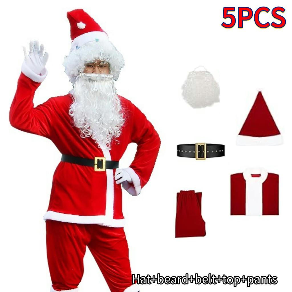 New Year Christmas Eve Cosplay Family Party Clothes Santa Claus Costume Christmas Complete Dress Up Outfits For Men