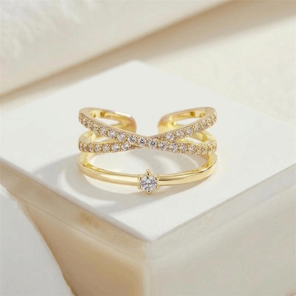 Luxury Zircon Crossed Rings Elegant Plain Ring Fashion Jewelry Crystal Finger Rings Gifts
