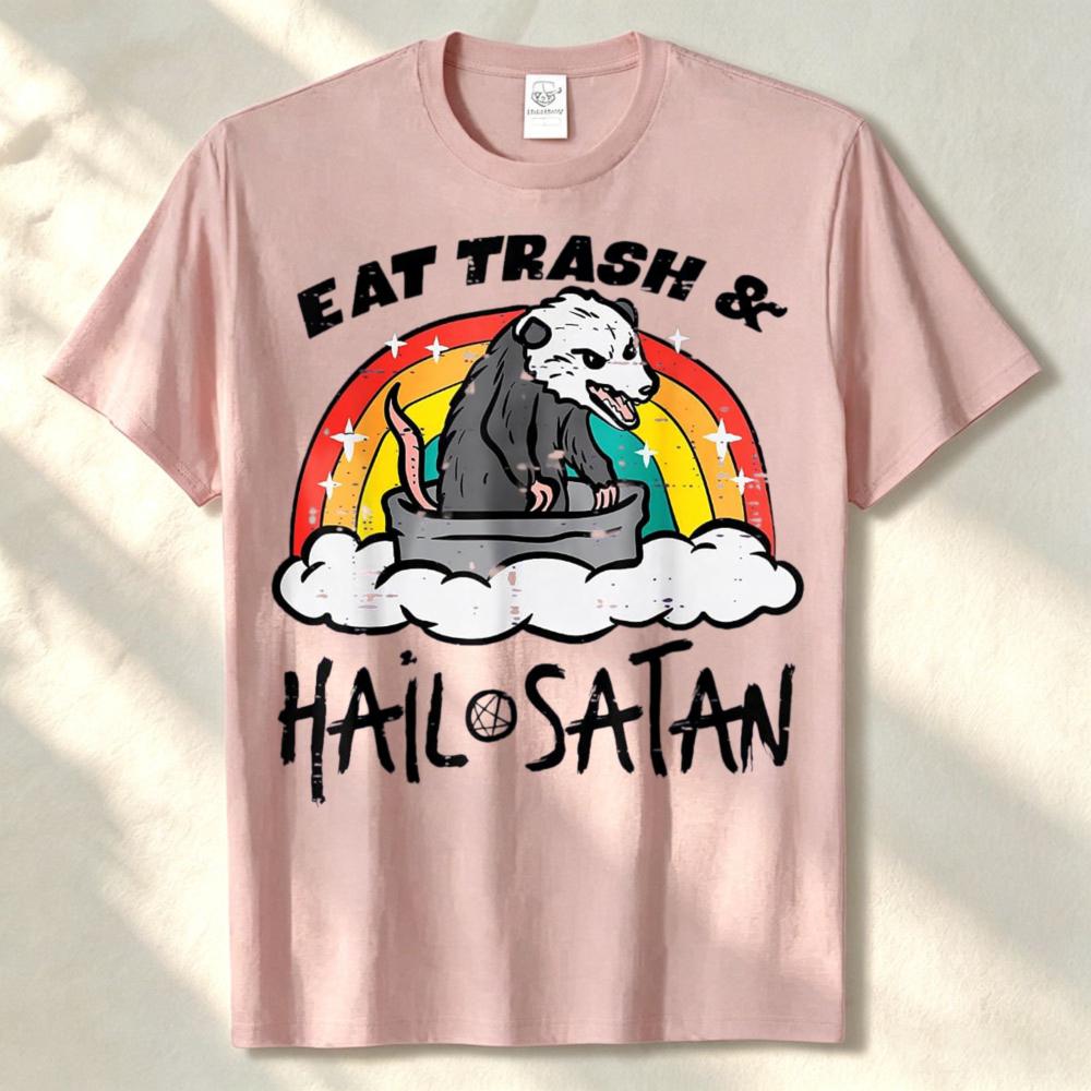 Opossum Eat Trash Hail Satan Funny Possum Occult Unisex Unisex Tshirt Streetwear Funny Outdoors High Quality Cotton Shortsleev Tee