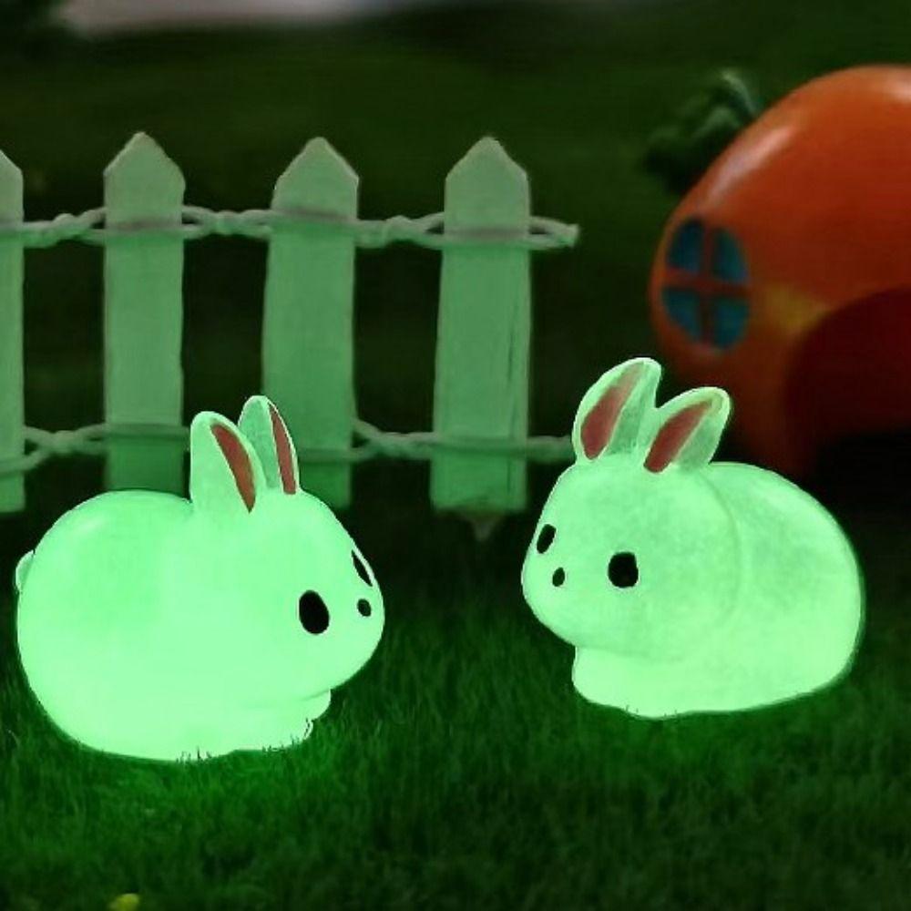 DIY Mini Rabbit Ornament Cartoon Resin Animal Figurines Cute Luminous Rabbit Miniatures  Outdoor