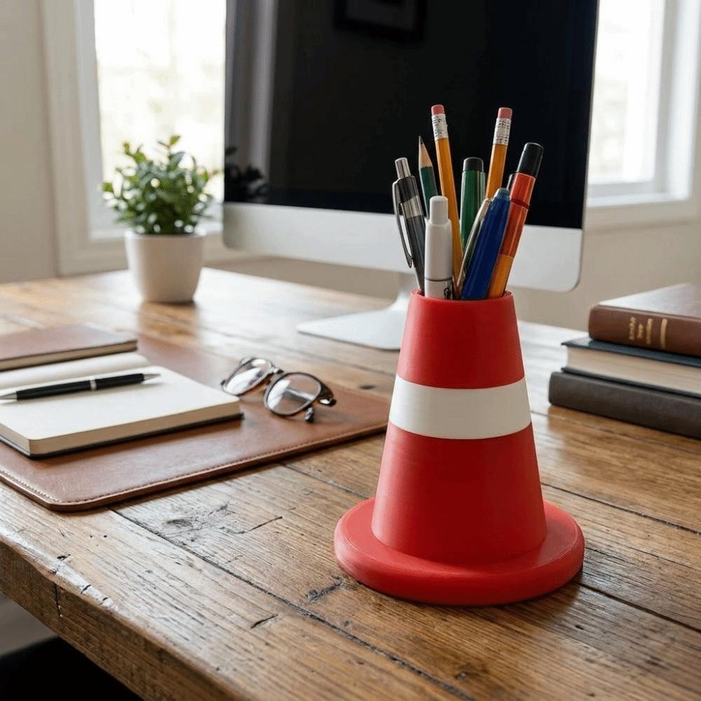 3D Printed Stationery Storage Box Plastic Desk Organizer Funny Traffic Barrier Pen Holder Home