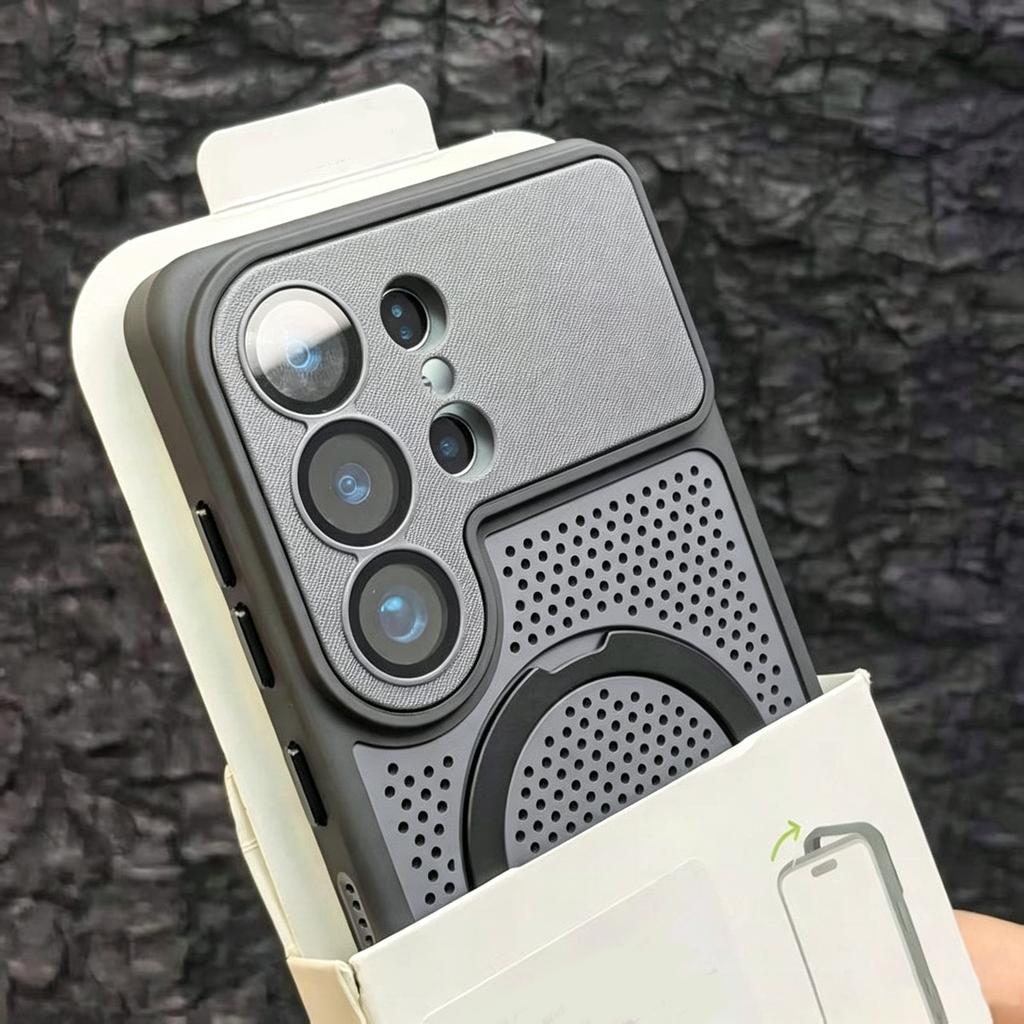 Cooling Heat Dissipation Hollow Mesh Hole Case For For Samsung Galaxy S26 S25 S24 Ultra For Magsafe Magnetic Stand Holder Cover