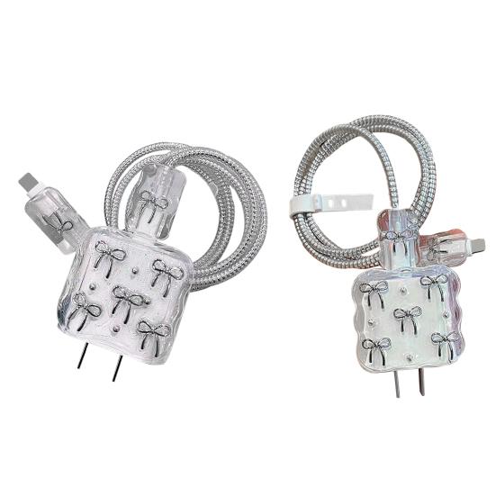 Защитный чехол для адаптера питания USB-C 20 Вт для iPhone, кабель для зарядки, 3D мультяшный бантик, защитная крышка для зарядного устройства, протектор шнура для зарядки