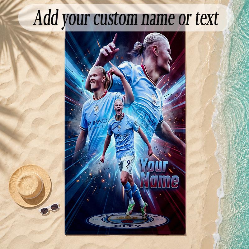 Beach TowelErling Haaland Custom Name Text Personalized Soft Towel for Beach Pool Indoor Home Decor Gift