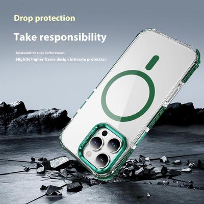 Прозрачный чехол для iPhone 15 Pro с крышкой-подставкой для объектива, совместимый с MagSafe