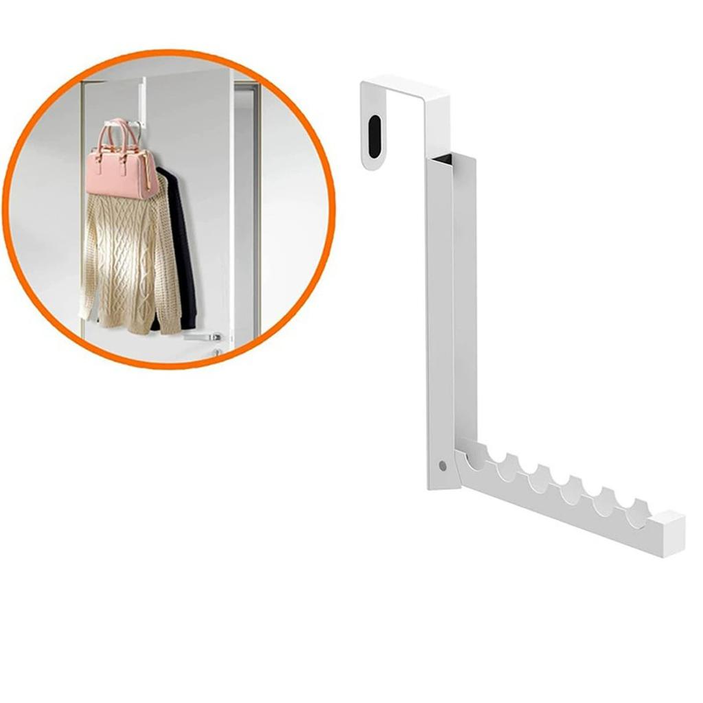 Door Hook & Folding Door Clothes Drying Rack Multi-Use Hanging Organizer for Towels Clothing Bags Space-Saving No-Install Laundry Rack