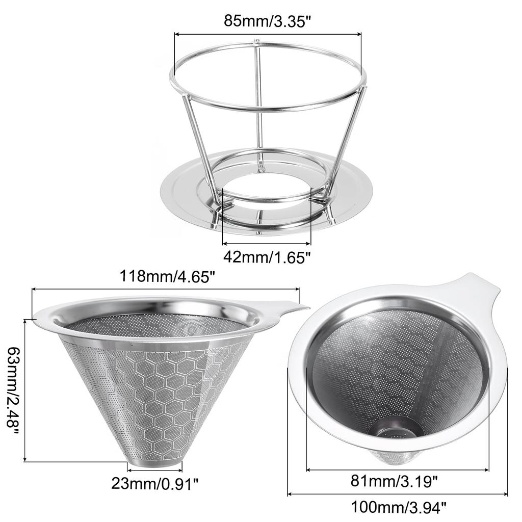Воронка для кофе uxcell Pour Over 600 Mesh 100 мм в диаметре конусная многоразовая кофеварка с кронштейном из нержавеющей стали на 1-2 чашки