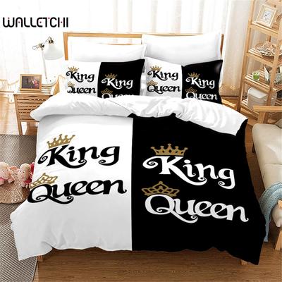 Черно-белый комплект постельного белья размера «king-size» и «queen-size» для пары Романтические подарки на День святого Валентина Пододеяльник из полиэстера