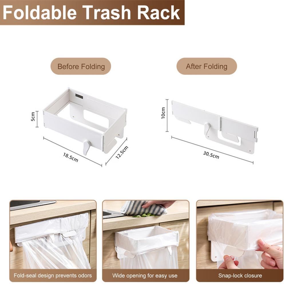 Foldable Trash Can Magnetic Closure Waste Bag Hanger Racks for Kitchen Cabinets Doors and Cupboards