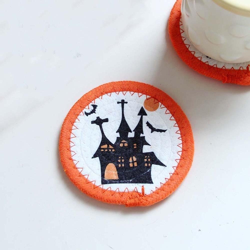 6pcs Cotton Rope Woven Coaster Thick Texture Pumpkin Mat Halloween Placemat Holiday Gifting