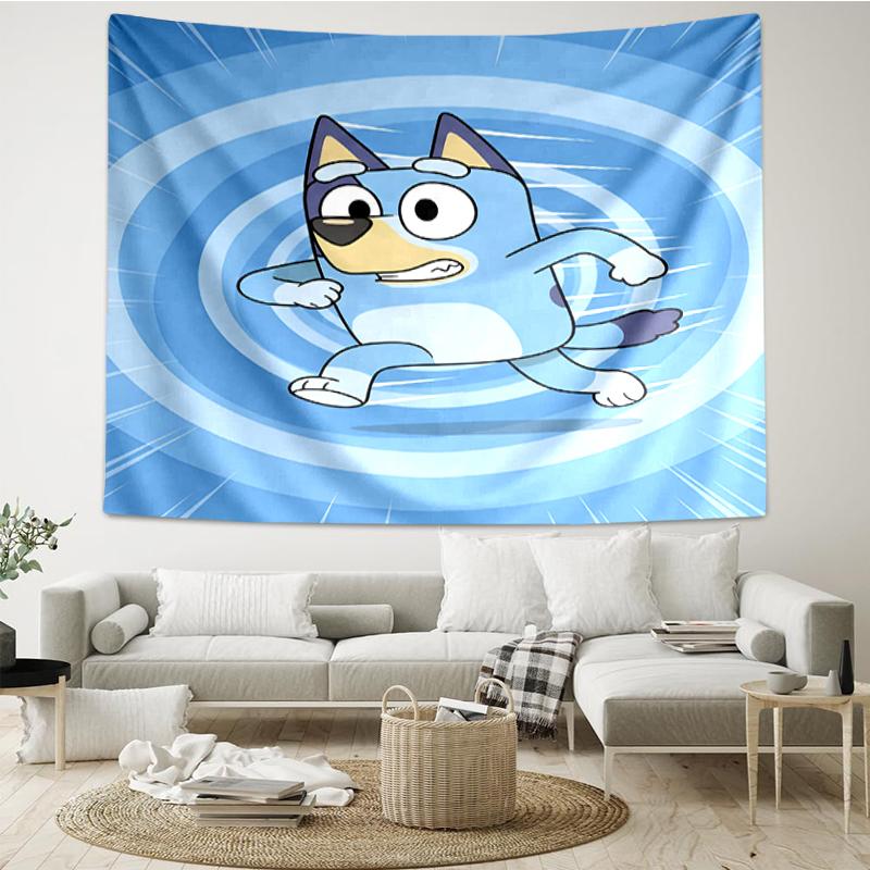 Bluey Print Tapestry, Backdrop, Easy Setup, Ideal for Bedroom, Office & Living Room, with Aesthetic Wall Hanging Decor.